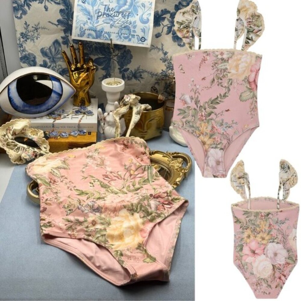 🆕 ZIMMERMANN KIDS 🧿 NWT Waverly Trim Bandeau 1PC, Pink Floral - Sz 10 Y